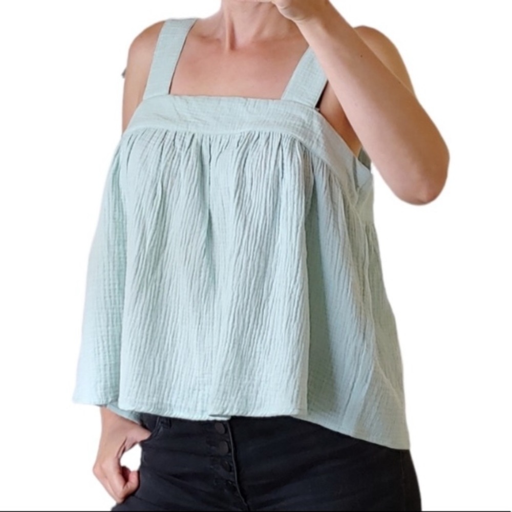Joie Seafoam Green Gauzy Cotton Sleeveless Button Back Tank